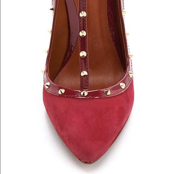 Schutz Burgundy Gold Spiked T Strap ‘Fiona’ - Picture 2 of 8